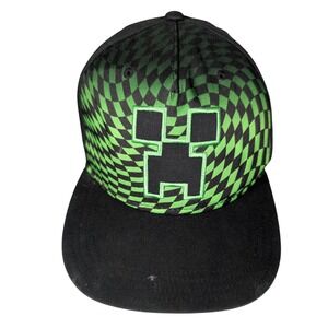 Minecraft Creeper Snapback Hat Kids Green Black Checkered Embroidered Cap OSFM